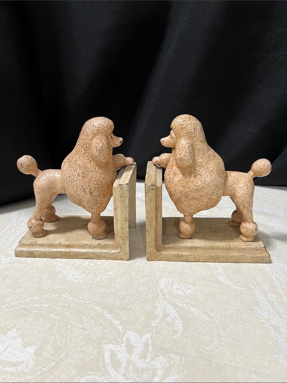 Cast Iron Poodle Bookends in Pink & Tan